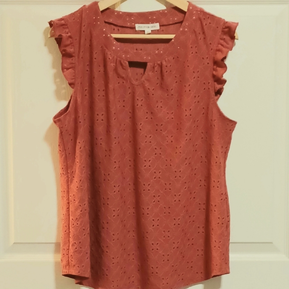 PerSeption Concept Rust Eyelet Ruffle Sleeve Blouse